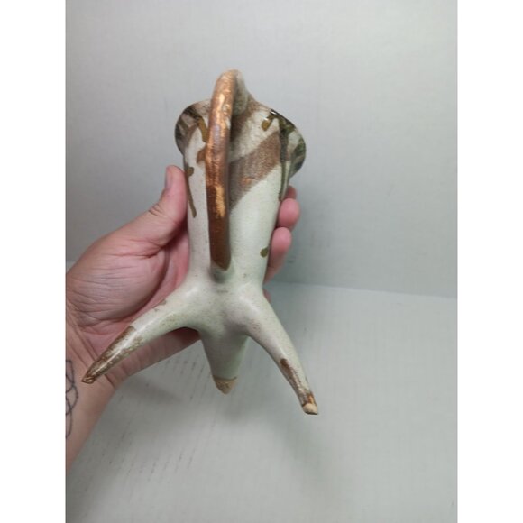 Vintage Signed Studio Pottery Chinese Culture 3 Leg Wine Goblet Cup Mug - Picture 5 of 8